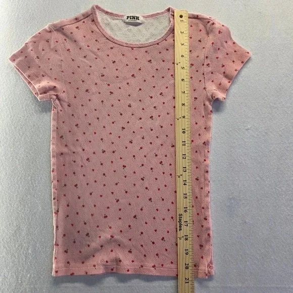 PINK Victoria's Secret Pink Short Sleeve Tee with Red Heart Dots - Picture 3 of 4